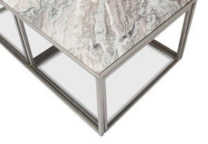 Sarreid Set Of 3 Nesting Tables With Elegant Marble Tops And Silver Antique Finish For Stylish Living Spaces Silver  52871