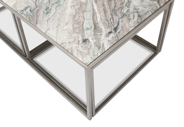 Sarreid Set Of 3 Nesting Tables With Elegant Marble Tops And Silver Antique Finish For Stylish Living Spaces Silver  52871