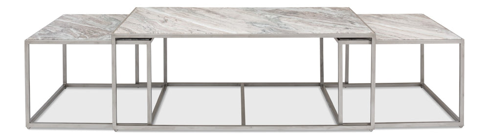 Sarreid Set Of 3 Nesting Tables With Elegant Marble Tops And Silver Antique Finish For Stylish Living Spaces Silver  52871