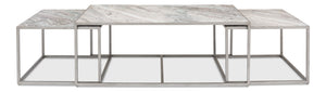 Sarreid Set Of 3 Nesting Tables With Elegant Marble Tops And Silver Antique Finish For Stylish Living Spaces Silver  52871
