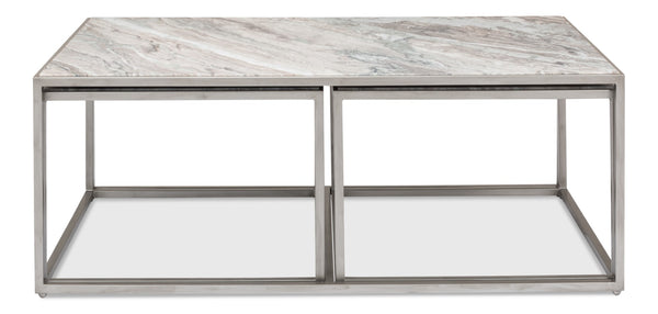 Sarreid Set Of 3 Nesting Tables With Elegant Marble Tops And Silver Antique Finish For Stylish Living Spaces Silver  52871