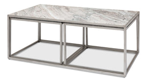 Sarreid Set Of 3 Nesting Tables With Elegant Marble Tops And Silver Antique Finish For Stylish Living Spaces Silver  52871