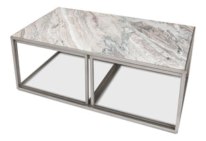 Sarreid Set Of 3 Nesting Tables With Elegant Marble Tops And Silver Antique Finish For Stylish Living Spaces Silver  52871