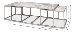 Sarreid Set Of 3 Nesting Tables With Elegant Marble Tops And Silver Antique Finish For Stylish Living Spaces Silver  52871