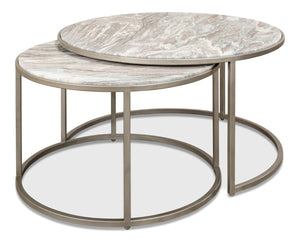 Sarreid Set Of 2 Elegant Round Nesting Tables With Marble Top And Silver Antique Finish For Stylish Decor Silver  52872