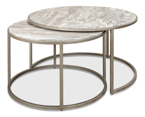 Sarreid Set Of 2 Elegant Round Nesting Tables With Marble Top And Silver Antique Finish For Stylish Decor Silver  52872