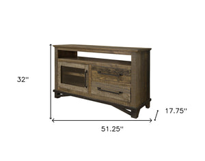 Homeroots 51" Brown Solid Wood Cabinet Enclosed Storage Distressed Tv Stand  Solid Wood 528720