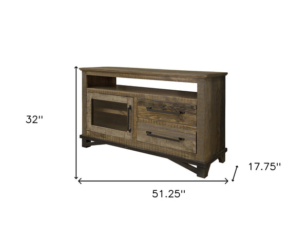 Homeroots 51" Brown Solid Wood Cabinet Enclosed Storage Distressed Tv Stand  Solid Wood 528720
