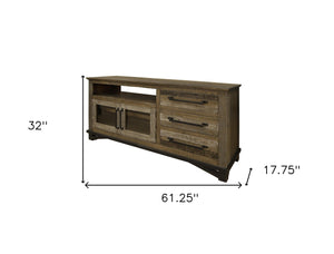 Homeroots 61" Brown Solid Wood Cabinet Enclosed Storage Distressed Tv Stand  Solid Wood 528721
