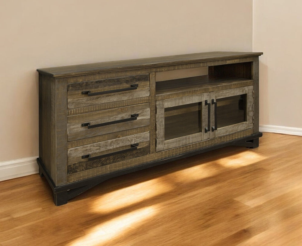Homeroots 61" Brown Solid Wood Cabinet Enclosed Storage Distressed Tv Stand  Solid Wood 528721