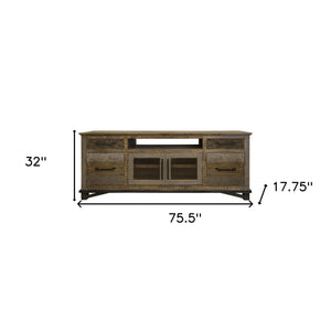 Homeroots 76" Brown Solid Wood Cabinet Enclosed Storage Distressed Tv Stand  Solid Wood 528722