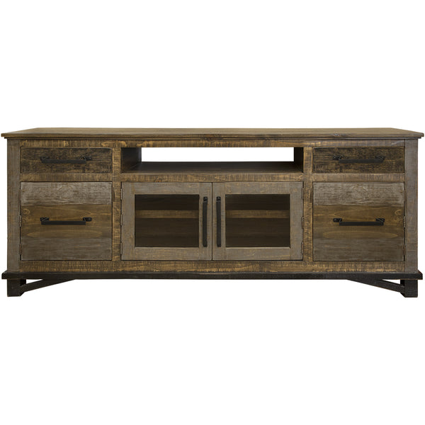 Homeroots 76" Brown Solid Wood Cabinet Enclosed Storage Distressed Tv Stand  Solid Wood 528722