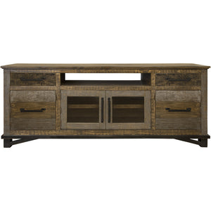 Homeroots 76" Brown Solid Wood Cabinet Enclosed Storage Distressed Tv Stand  Solid Wood 528722