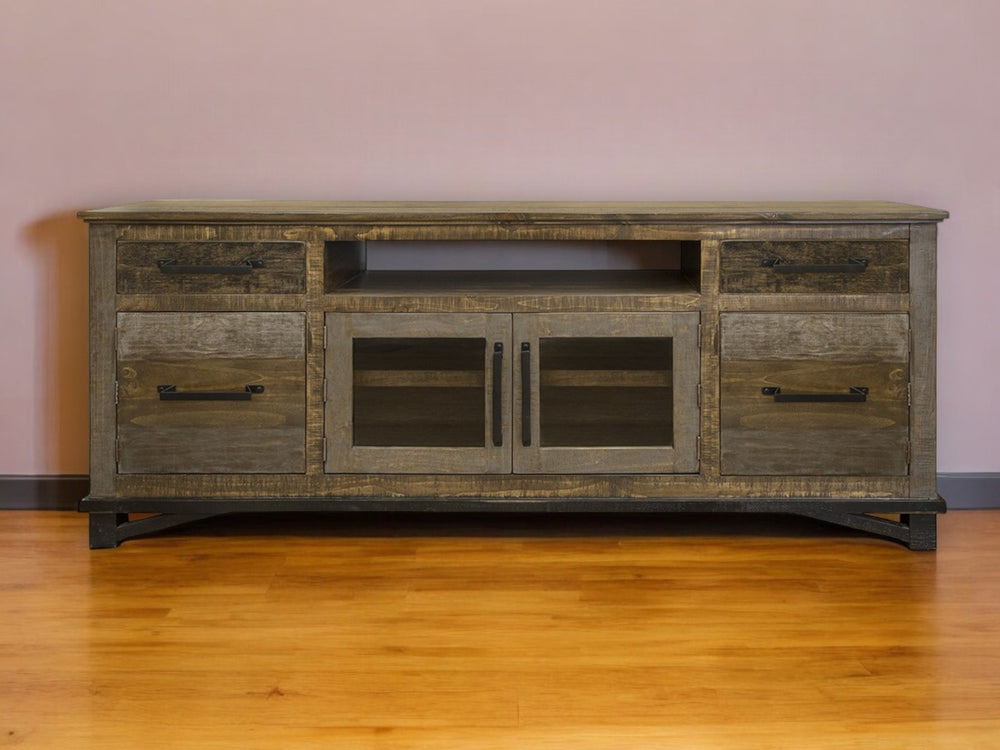 Homeroots 76" Brown Solid Wood Cabinet Enclosed Storage Distressed Tv Stand  Solid Wood 528722
