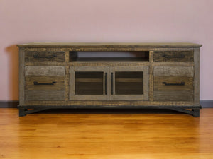 Homeroots 76" Brown Solid Wood Cabinet Enclosed Storage Distressed Tv Stand  Solid Wood 528722