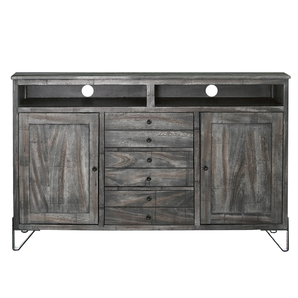 Homeroots 60" Gray Solid Wood Cabinet Enclosed Storage Distressed Tv Stand  Solid Wood 528723