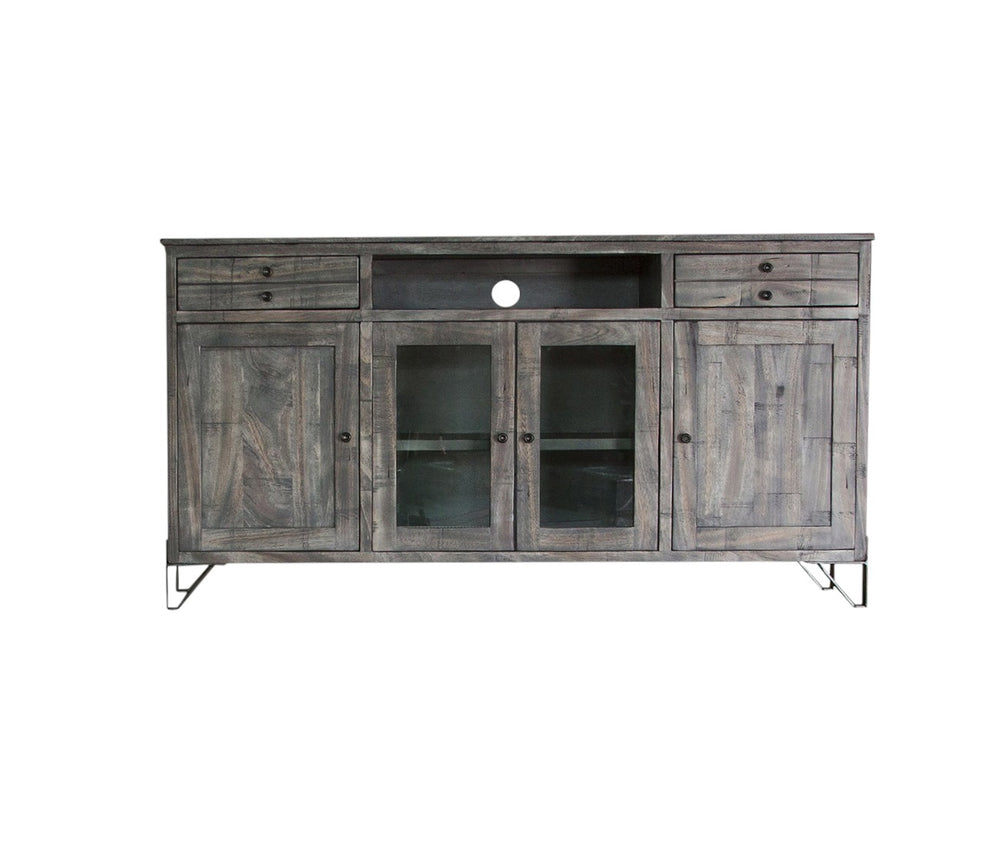 Homeroots 70" Gray Solid Wood Cabinet Enclosed Storage Distressed Tv Stand  Solid Wood 528724