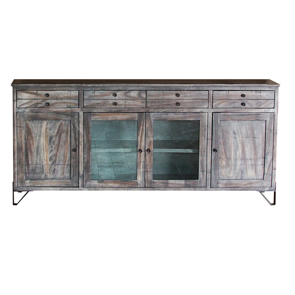 Homeroots 80" Gray Mango Solid Wood Enclosed Storage Distressed Tv Stand  Solid Wood 528725