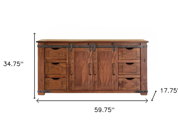 Homeroots 60" Brown Solid Wood Enclosed Storage Distressed Tv Stand  Solid Wood 528727