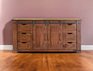 Homeroots 60" Brown Solid Wood Enclosed Storage Distressed Tv Stand  Solid Wood 528727