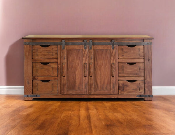 Homeroots 60" Brown Solid Wood Enclosed Storage Distressed Tv Stand  Solid Wood 528727