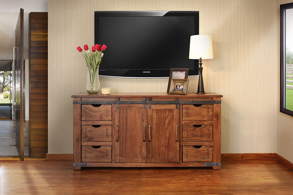 Homeroots 70" Brown Solid Wood Enclosed Storage Distressed Tv Stand  Solid Wood 528728