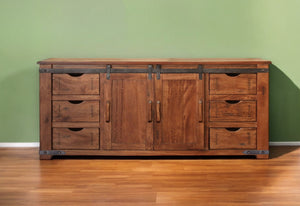 Homeroots 70" Brown Solid Wood Enclosed Storage Distressed Tv Stand  Solid Wood 528728