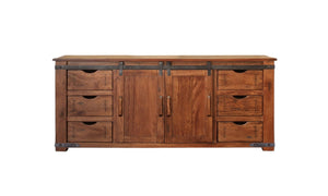 Homeroots 70" Brown Solid Wood Enclosed Storage Distressed Tv Stand  Solid Wood 528728