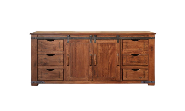 Homeroots 70" Brown Solid Wood Enclosed Storage Distressed Tv Stand  Solid Wood 528728