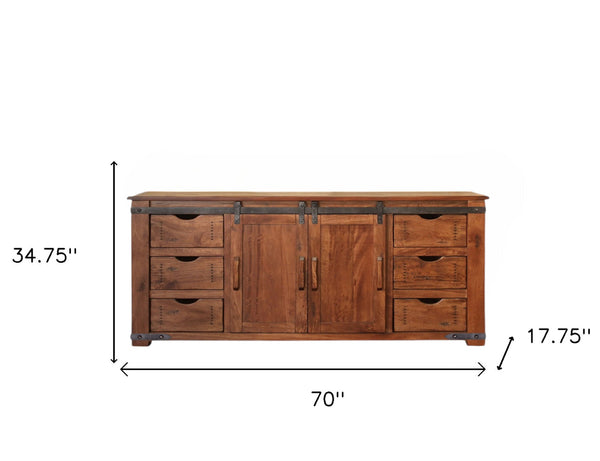 Homeroots 70" Brown Solid Wood Enclosed Storage Distressed Tv Stand  Solid Wood 528728