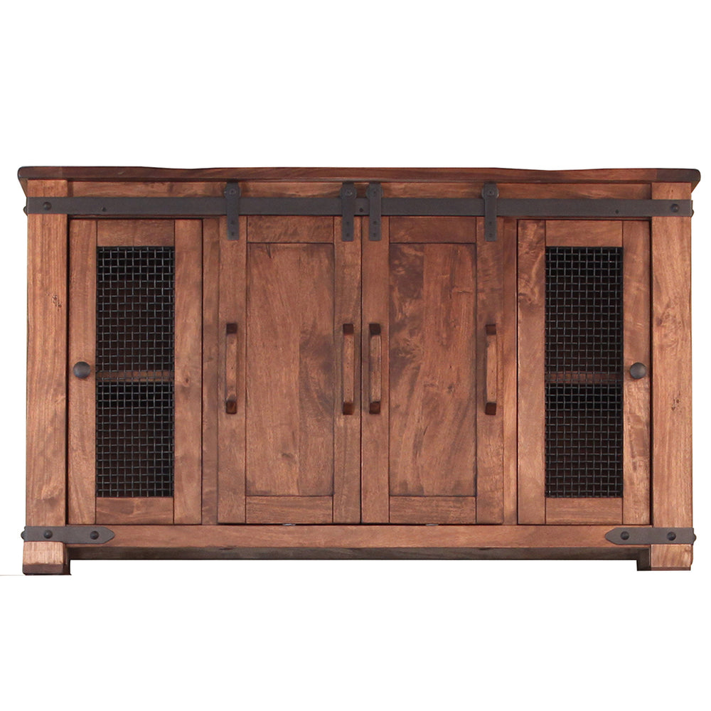 Homeroots 60" Brown Solid Wood Cabinet Enclosed Storage Distressed Tv Stand  Solid Wood 528729