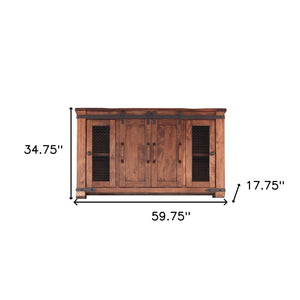 Homeroots 60" Brown Solid Wood Cabinet Enclosed Storage Distressed Tv Stand  Solid Wood 528729