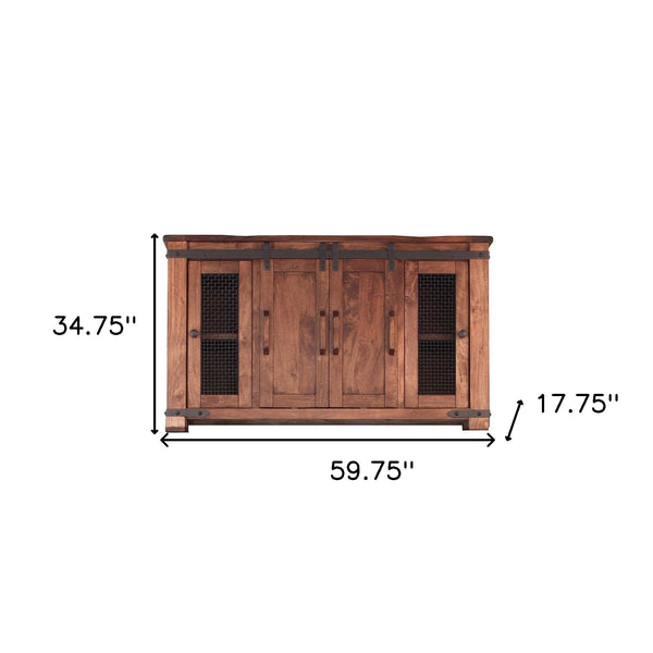 Homeroots 60" Brown Solid Wood Cabinet Enclosed Storage Distressed Tv Stand  Solid Wood 528729