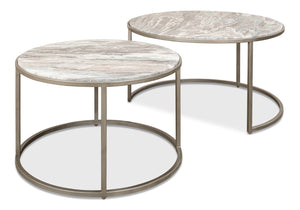 Sarreid Set Of 2 Elegant Round Nesting Tables With Marble Top And Silver Antique Finish For Stylish Decor Silver  52872