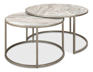 Sarreid Set Of 2 Elegant Round Nesting Tables With Marble Top And Silver Antique Finish For Stylish Decor Silver  52872