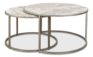 Sarreid Set Of 2 Elegant Round Nesting Tables With Marble Top And Silver Antique Finish For Stylish Decor Silver  52872