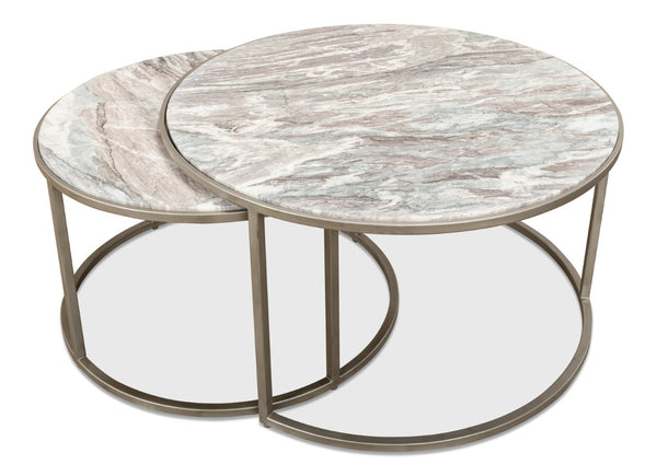 Sarreid Set Of 2 Elegant Round Nesting Tables With Marble Top And Silver Antique Finish For Stylish Decor Silver  52872