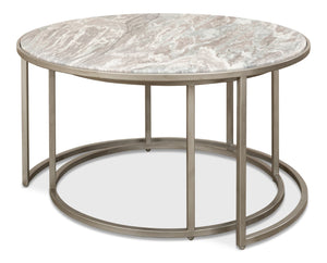 Sarreid Set Of 2 Elegant Round Nesting Tables With Marble Top And Silver Antique Finish For Stylish Decor Silver  52872