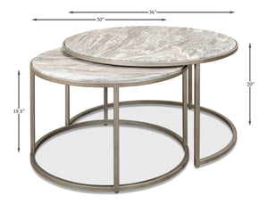 Sarreid Set Of 2 Elegant Round Nesting Tables With Marble Top And Silver Antique Finish For Stylish Decor Silver  52872