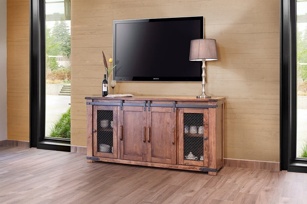 Homeroots 70" Brown Solid Wood Cabinet Enclosed Storage Distressed Tv Stand  Solid Wood 528730