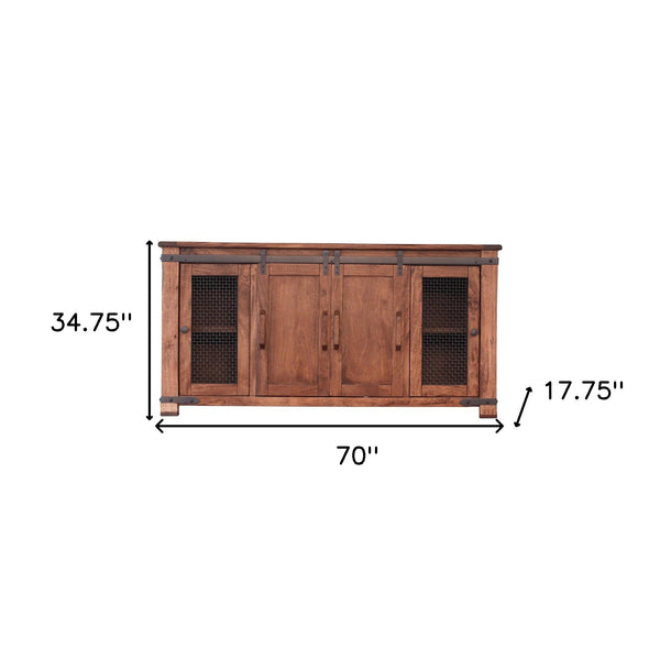 Homeroots 70" Brown Solid Wood Cabinet Enclosed Storage Distressed Tv Stand  Solid Wood 528730