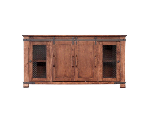 Homeroots 70" Brown Solid Wood Cabinet Enclosed Storage Distressed Tv Stand  Solid Wood 528730