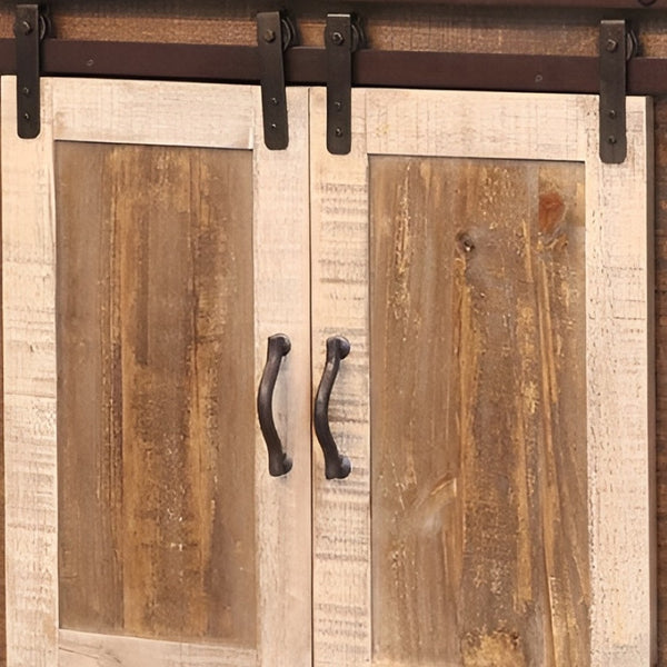 HomeRoots 60" Rustic Solid Wood TV Cabinet with Barn-Door Design, Distressed Finish & Ample Storage Solutions 528731