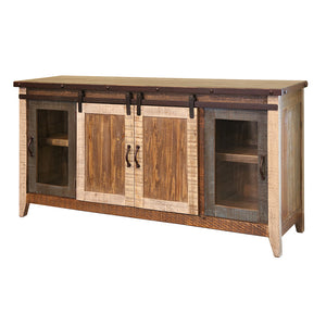 Homeroots 70" Brown Solid Wood Cabinet Enclosed Storage Distressed Tv Stand  Solid Wood 528732