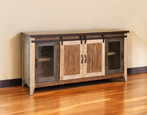 Homeroots 70" Brown Solid Wood Cabinet Enclosed Storage Distressed Tv Stand  Solid Wood 528732