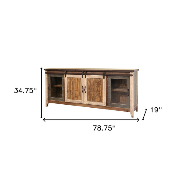 Homeroots 79" Brown Solid Wood Cabinet Enclosed Storage Distressed Tv Stand  Solid Wood 528733