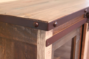 Homeroots 79" Brown Solid Wood Cabinet Enclosed Storage Distressed Tv Stand  Solid Wood 528733