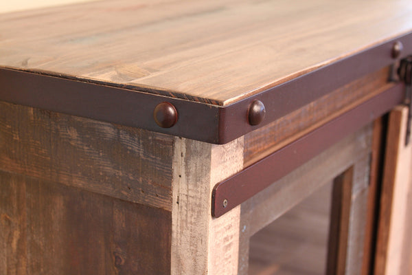 Homeroots 79" Brown Solid Wood Cabinet Enclosed Storage Distressed Tv Stand  Solid Wood 528733