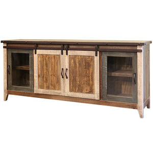 Homeroots 79" Brown Solid Wood Cabinet Enclosed Storage Distressed Tv Stand  Solid Wood 528733