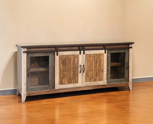 Homeroots 79" Brown Solid Wood Cabinet Enclosed Storage Distressed Tv Stand  Solid Wood 528733